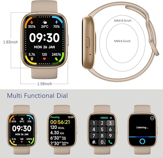 Smart Watch (Answer/Make Call) for iPhone&Android, 1.83" Smartwatches with Sleep Monitor Heart Rate Activity Tracking, IP68 Waterproof, Fitness Tracker 100+Sport, Reloj Inteligente 30 Day+Battery Life