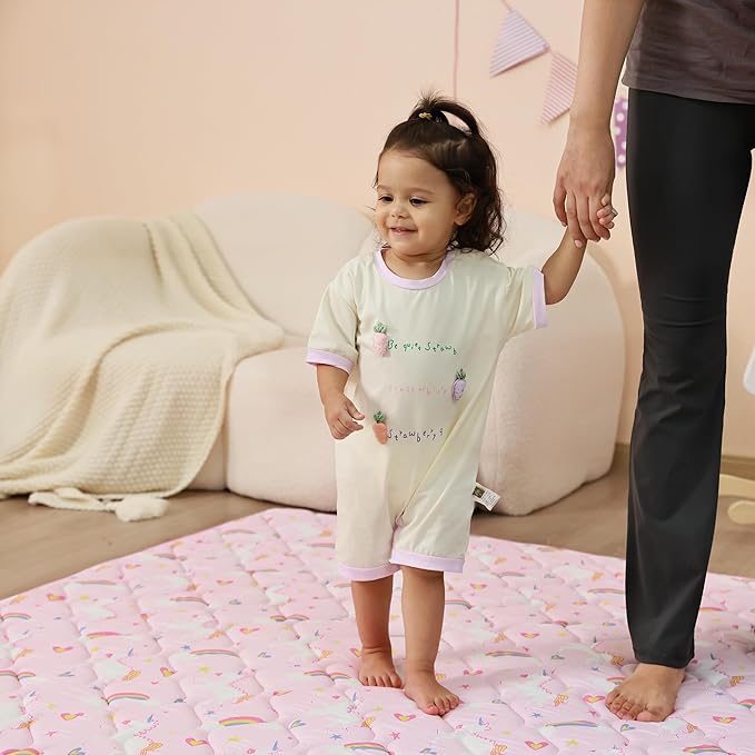 Viviland Baby Play Mat 50" x 50", Extra Thick Big Baby Mat for Baby/Toddler, Non-Slip & Machine Washable (Pink Unicorn)