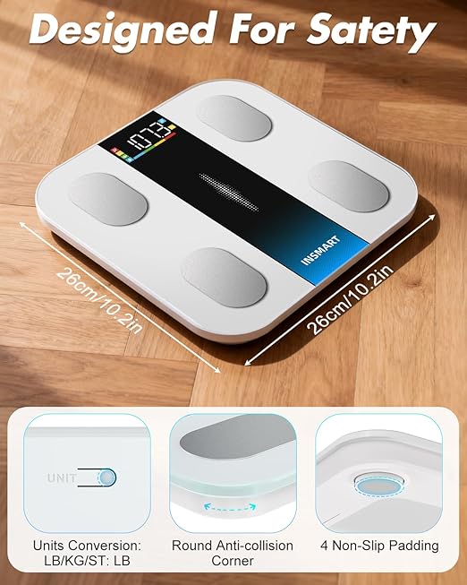 Smart Scale for Body Weight, INSMART Bluetooth Digital Bathroom Scale with BMI, Body Fat, Muscle Mass, High Accurate Large Display 16 Body Composition Weighing Machine Sync with App, 400 lbs (White)