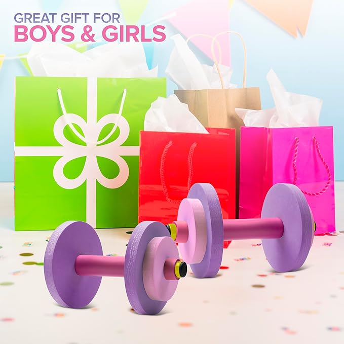 Modern Innovations Kids Weight Set (2 Pack) Toy Dumbbells, Baby Dumbbell Workout Weights, Fun Fitness and Exercise Equipment for Toddlers (Pink & Purple)