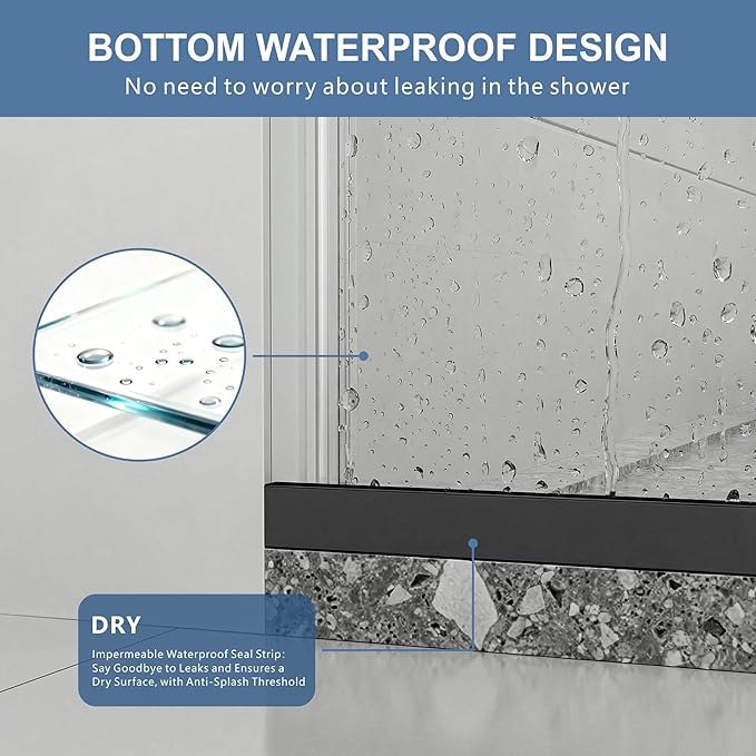 44-48" W x 76" H Frameless Shower Door, Double Sliding Glass Shower Door with 5/16" (8mm) Clear SGCC Tempered, Roller Disc System, 304 Stainless Steel (Matte Black, 44-48" W*76" H)