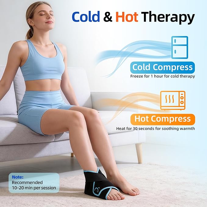 Comfytemp Ankle Ice Pack Wrap for Plantar Fasciitis Relief, Foot Support Brace for Sprain, Cold Bag for Injury, Achilles Tendonitis, Heel Spur, Swelling, Hot Cold Compress, Running Essentials - 2 Pack