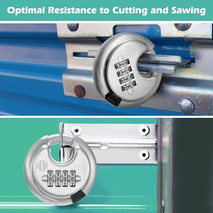 HOX Boron Shackle Combination Disc Lock, 70mm Stainless Steel Body, Heavy-Duty Weather-Resistant and Anti-Cut Padlock for Storage Units, Garages, Sliding Doors, and Cabinets (6 Pack)