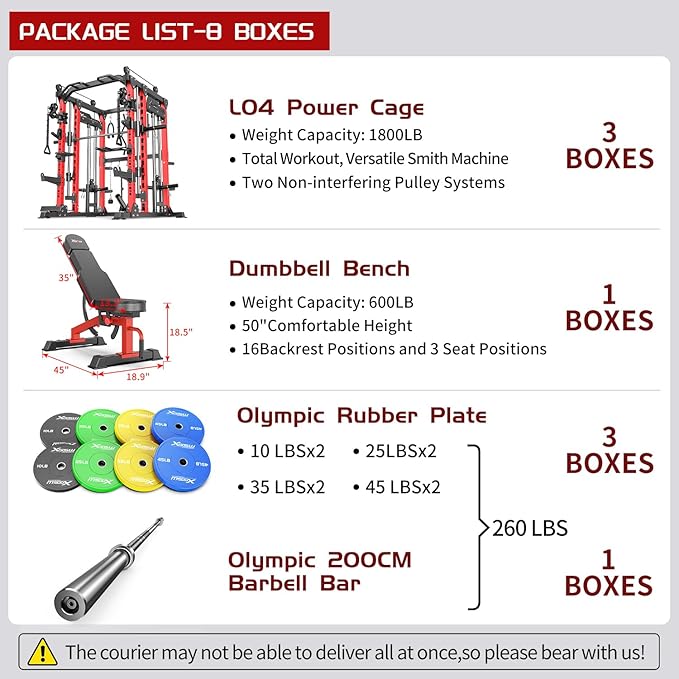 Multi-Purpose Squat Rack,Smith Machine Weight Rack Set with Cable Crossover System, Home Gym Power Racks, Power Racks and Packages