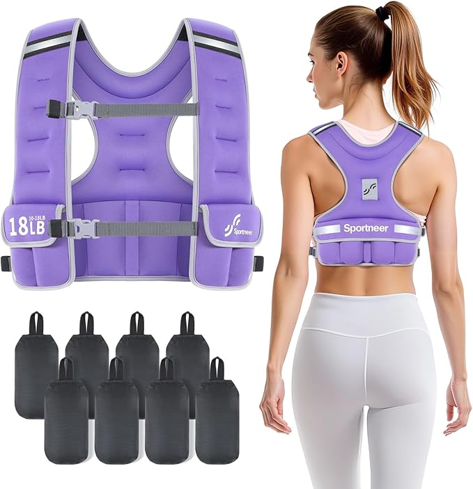 Sportneer Adjustable Weighted Vest Woman: 6-10lb/10-18lb Weighted Walking Vest for Women with 4/8 Weight Packs Fast Adjust Comfortable Weight Vest for Home Gym Burn Calories Strength Training Vests