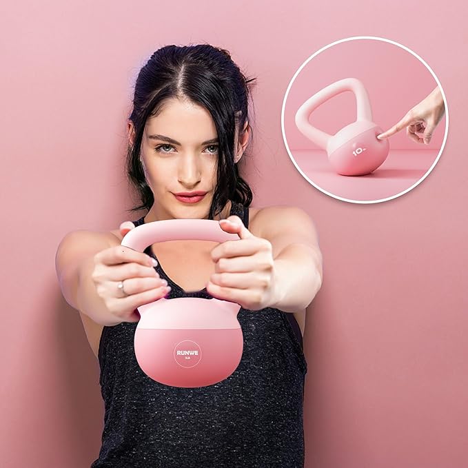 RUNWE Soft Kettlebell - Weight Options for 25, 20, 15, 10 and 5 LB Strength Training Kettlebells Weight Iron Sand Filled Shock-Proof Hand Weights for Women Men or Children