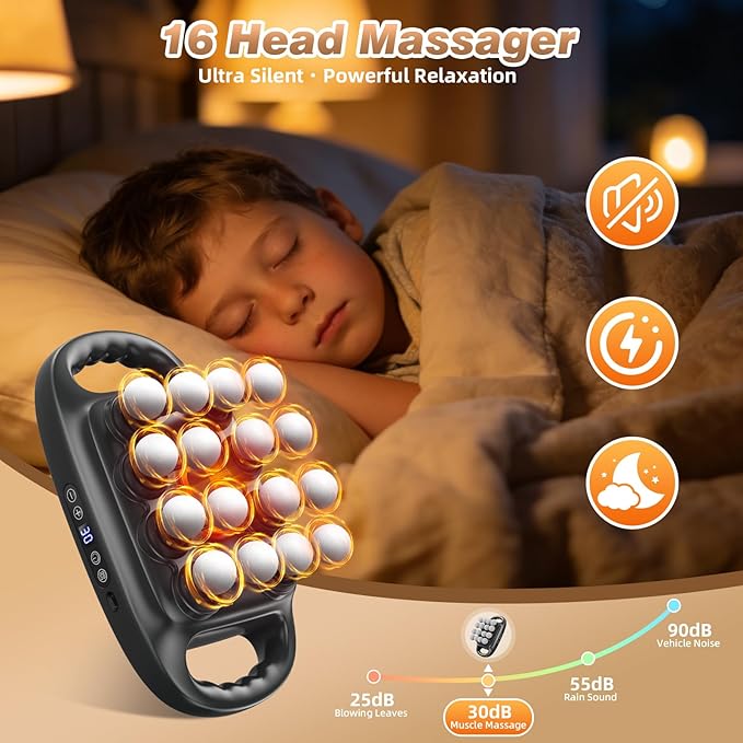 16 Head Deep Tissue Massage Gun, Percussion Muscle Massager with 3 Modes & 30 Intensities, Ultra-Quiet Massage Gun for Back,Shoulders, Legs, Foot, Muscle Pain Relief, Ideal Gift for Men Women
