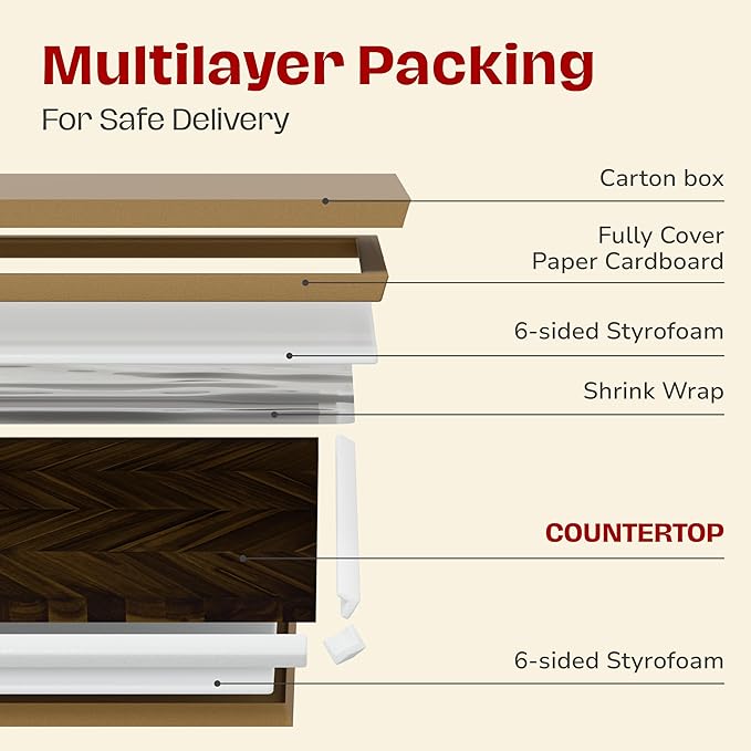 Howizz Chevron Butcher Block Countertop 60 x 25 x 1.5 Inches - Dark Walnut Acacia Solid Wood Table Top for Desk Top, Workbench Top, Kitchen Countertop