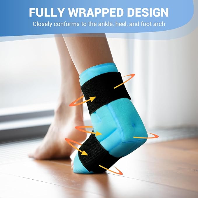 Comfytemp Ankle Foot Ice Pack Wrap for Plantar Fasciitis Relief, Ankles Brace for Sprain, Heel Spur, Swelling, Achilles Tendonitis, Cold Bag for Injuries Reusable, Hot Cold Compress, 1 Pack (Blue)