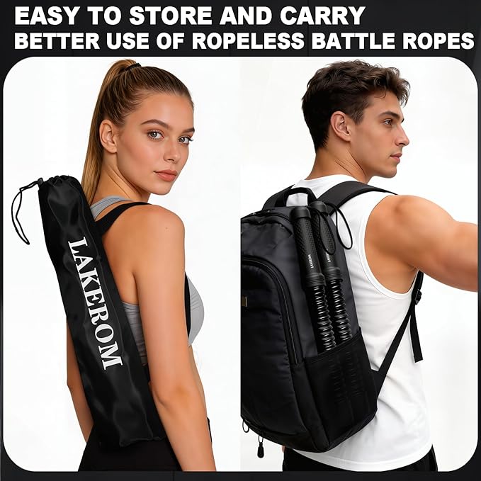 Ropeless Battle Ropes (2-in-1) Elatic Fitness Bar,Cordless Battle Ropes Sticks with Exercise Guide,Portable Home Gym Equipment for HIIT,Strength Low-Impact Workouts for Men & Women Black