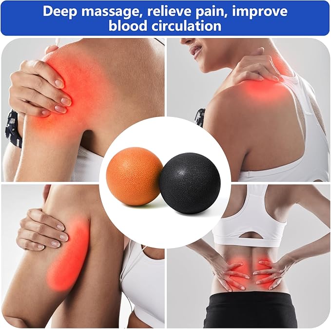 2-Pack Firm Lacrosse Massage Balls- for Deep Tissue, Trigger Point & Myofascial Release Therapy, Relieve Muscle Knots (Orange&Black)