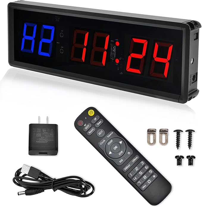 Gym Clock With Remote, 1.5" 1.8" Metal LED Timer, Crossfit Workout Stopwatch, Tabata Countdown for Home