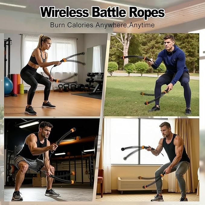 2PCS Weighted Ropeless Battle Ropes for Home Gym, Portable Weighted Workout Ropes for HIIT Arm Exerciser for Men & Women (Black+Orange)