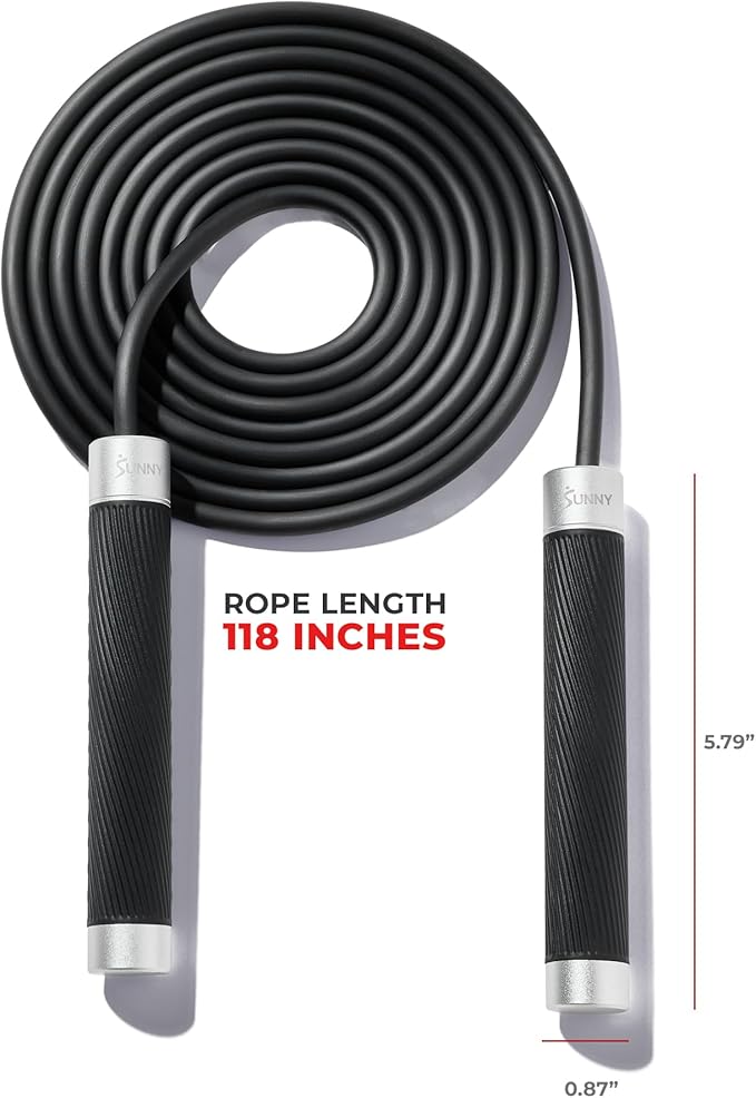 Sunny Health & Fitness Exercise Jump Rope for Fitness, Lightweight & Portable Skipping Rope with Durable Handles & Adjustable Exercise Rope with Optional Removable Weights