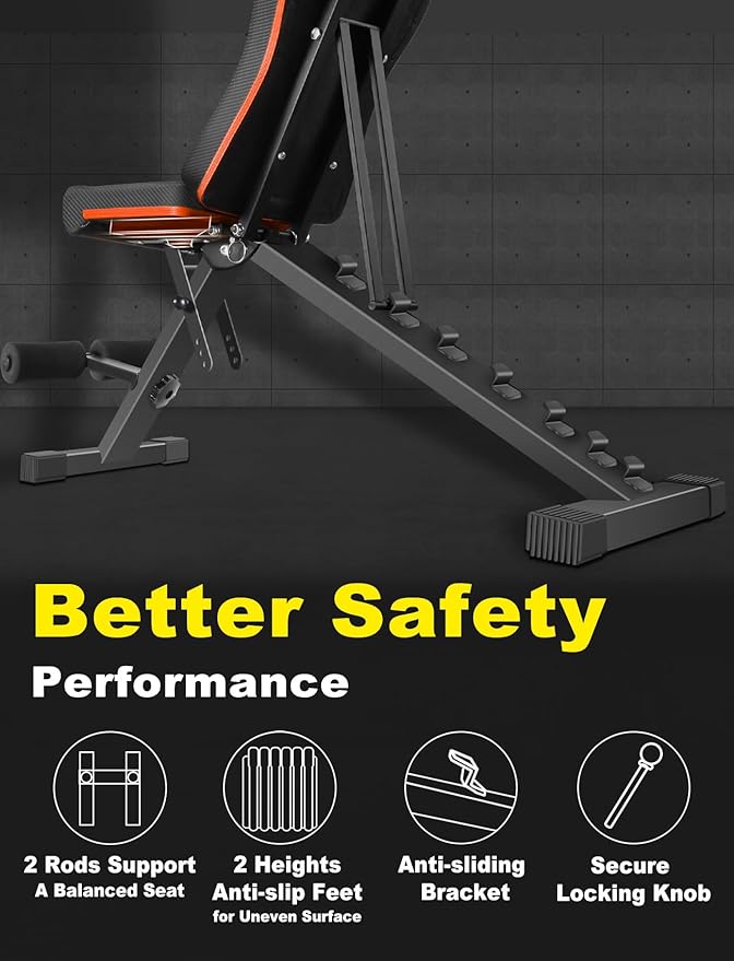 LINODI Adjustable Weight Bench for Home Gym,Foldable Incline Decline Flat Workout Bench for Full Body Strength Training, Dumbbell Press & Ab Exercises