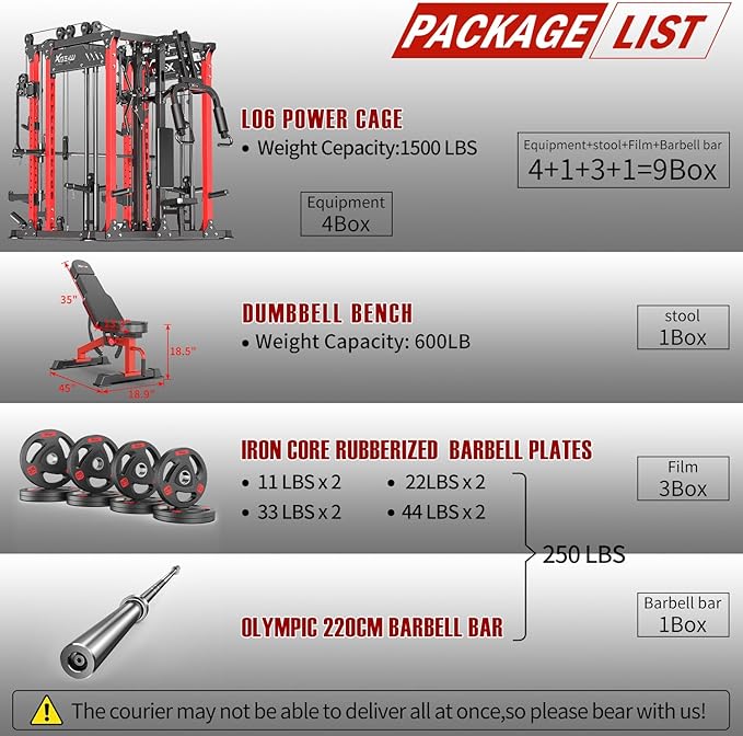 Smith Machine with Cable Crossover System, Multi-Function Power Cage Squat Rack for Home Gym, Power Rack and Packages Weight Sets.