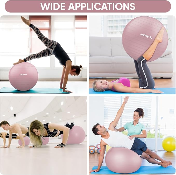APEXUP Yoga Ball Exercise Ball Anti Slip Heavy Duty for Fitness, Balance & Core Workout, Balance Training, Pregnancy & Physical Therapy, 5 Sizes