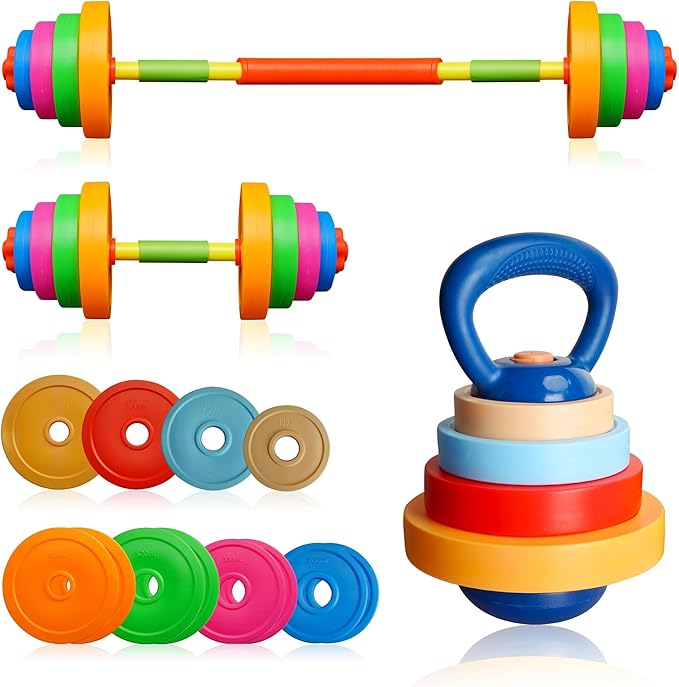 Kids Weight Set Adjustable Toddler Workout Toy Equipment Barbell Dumbbell Kettlebell for Pretend Play Exercise & Fitness Toy