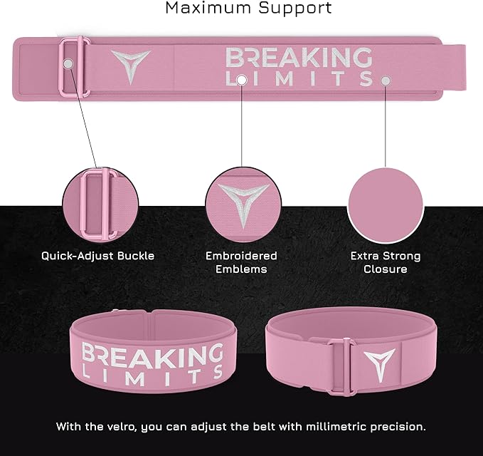 Breaking Limits Pink Lifting Belt - Weight Lifting Belt Women & Men - Squat Belt for Gym, Workout, Weightlifting, Powerlifting, Deadlifts - Cinturones para Hombre Gym - Woman Lifting Belts