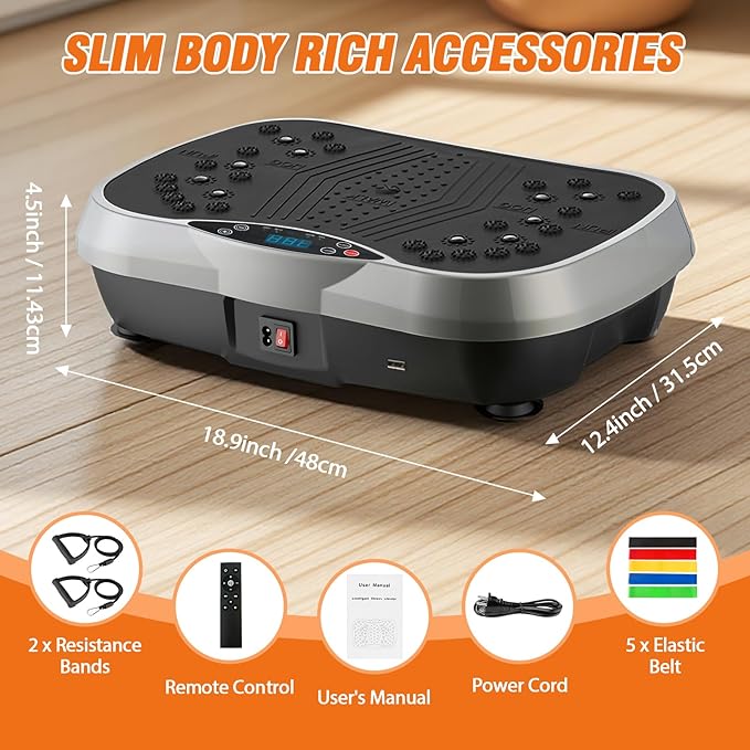 ALSO GO Vibration Plate Exercise Machine, 10 Preset Modes & 200-Level Vibration Platform for Weight Loss/Lymphatic Drainage, 400lbs Capacity Vibration Board with Resistance Bands for Full Body Workout