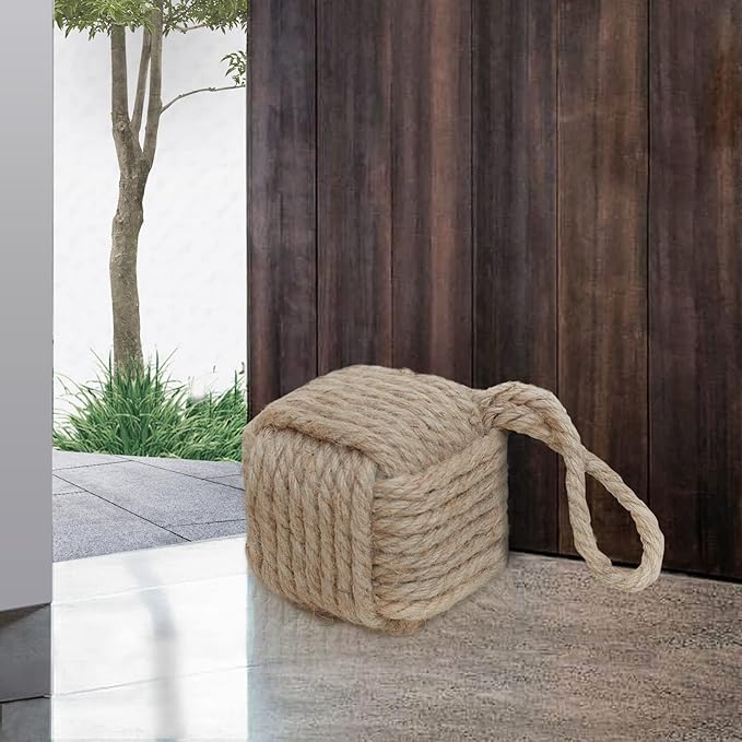 Marwood Rope Knot Door Stops Decorative Nautical Door Stopper Handmade with Handle, Jute Weighted Interior Doorstop Sailor Knot for Door and Window - Square (5" x5”, 4.4lbs)