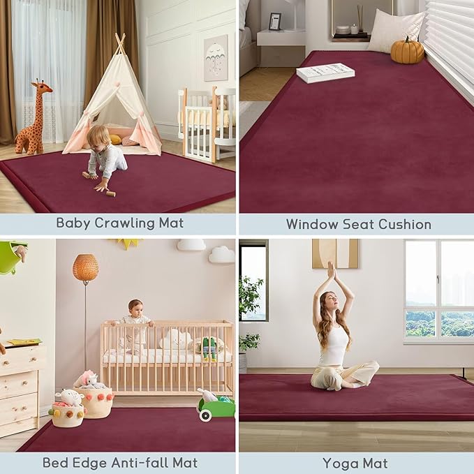 Baby Play Mat for Floor Nursery Muscle Area Rug Playroom Rug 47"x47" Memory Foam 1.3" Thick Crawling Mat for Babies,Toddlers, Infants,Kids(Burgundy)