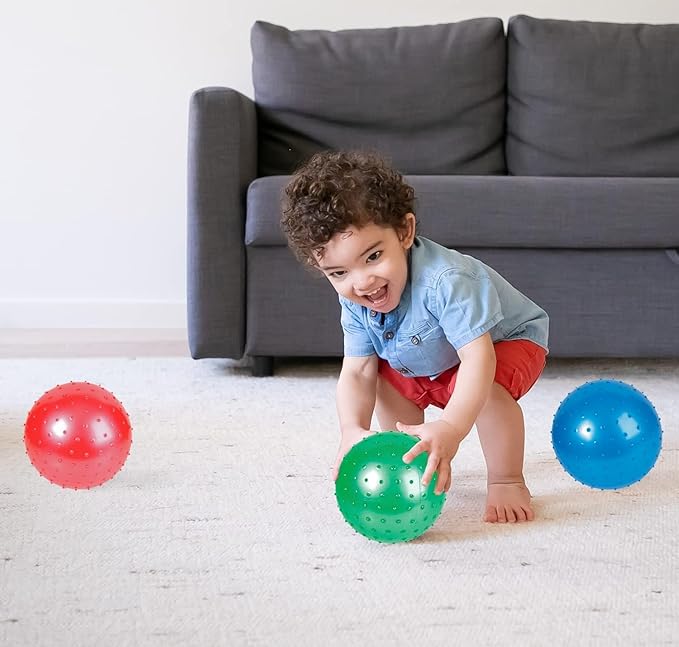 Bedwina Knobby Balls - Bulk 7 Inch Sensory and Spiky Massage Stress Balls for Toddlers, with Pump, Fun & Bouncy for Toddler, Kids Party Favors, Stocking Stuffers