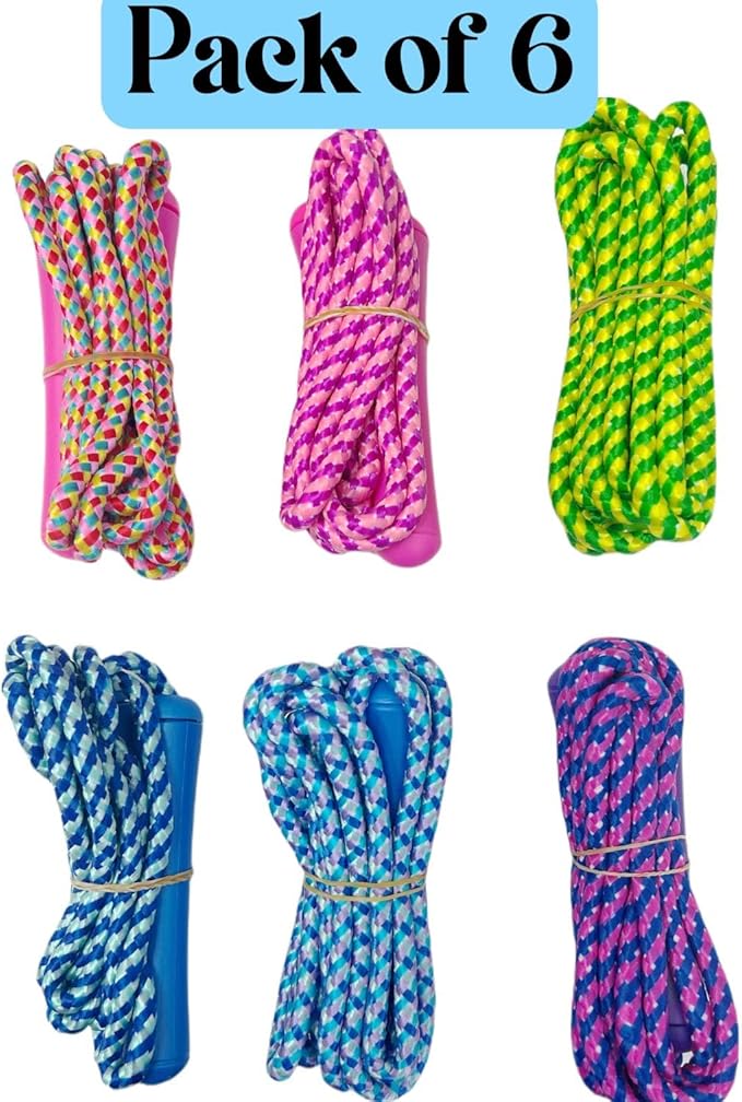 GiftExpress Adjustable Size Colorful Jump Rope for Kids and Teens - Outdoor Indoor Fun Games Skipping Rope Exercise Fitness Activity and Party Favor - Assorted Colors Pack of (6)