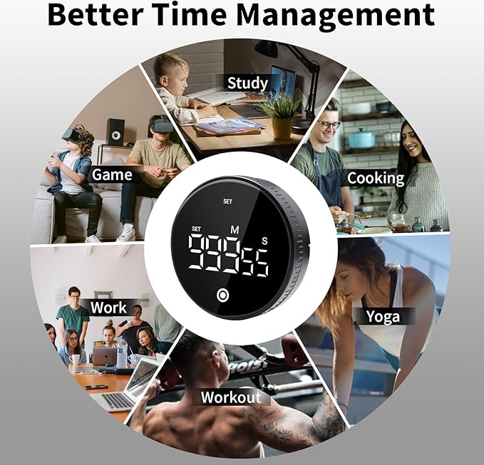Digital Kitchen Timer with Magnet,Large LED Display Visual Timer with Countdown Countup for Adult & Children,Battery Supply for Classroom Home Gym Office