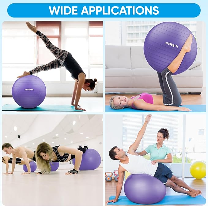 APEXUP Yoga Ball Exercise Ball Anti Slip Heavy Duty for Fitness, Balance & Core Workout, Balance Training, Pregnancy & Physical Therapy, 5 Sizes