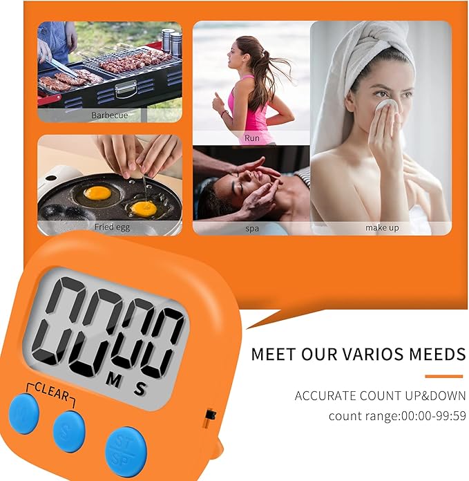 6 Pack Small Digital Kitchen Timer Magnetic Back and ON/Off Switch,Minute Second Count Up Countdown (Orange)