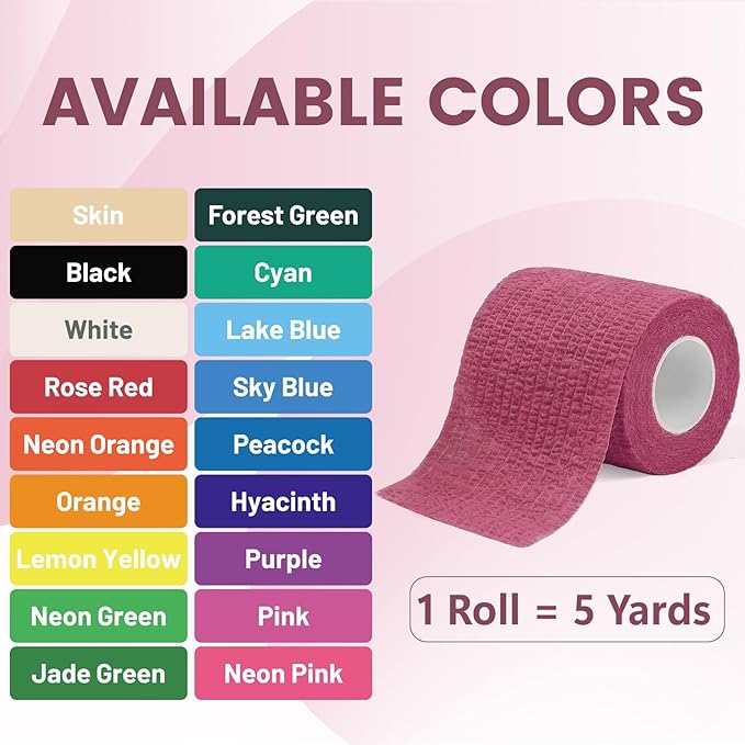 18 Pack Athletic Wrap Self Adhesive Bandage, 2 Inch Wide Elastic Sports Tape for Neon Pink, High Visibility Ankle Tape for Sports Wound Wrap, Ideal for Wrist Ankle Thumb Support