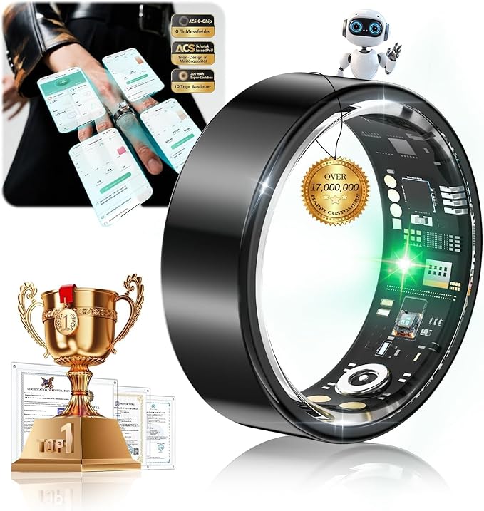 8.0 Smart Ring and Charging Case【Industry First – 0 Measurement Error】【IP68 Waterproof】 2025 Smart Ring for Women & Men for Sleep Tracking Wearable Device,Fitness Ring Black 8#