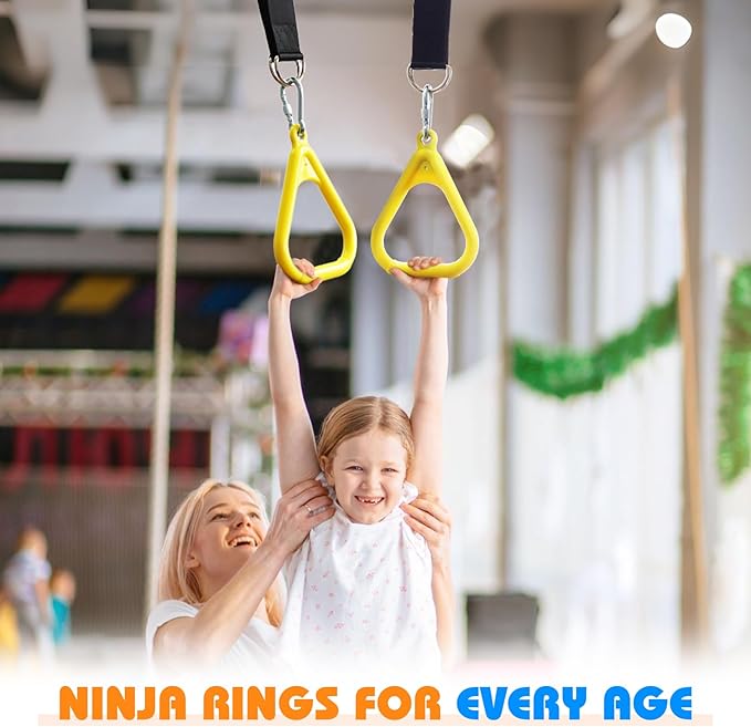 LadyRosian Trapeze Bar Swing Monkey Bars Hanging Ninja Rings Warrior Slackline Obstacle Course Kits for Kid Playground Equipment Accessories (Yellow)