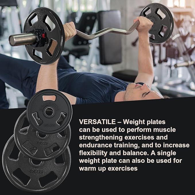 Balelinko Cast Iron 2-Inch Olympic Grip Plate Weight Plate for Strength Training, Weightlifting and Crossfit