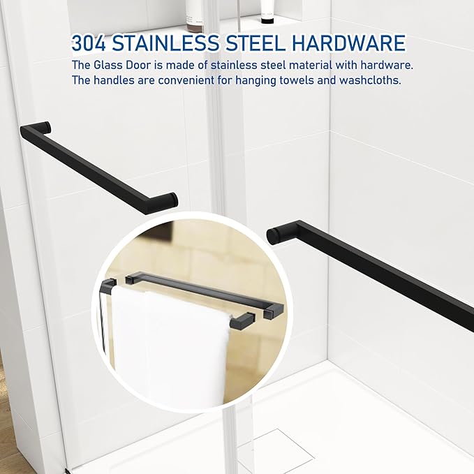 68-72" W x 76" H Shower Door,Frameless Shower Door,Double Sliding Glass Shower Door with 3/8" (10mm) Clear SGCC Tempered Glass, Roller Disc System (Matte Black, 72" Wx76 H-Double Sliding)