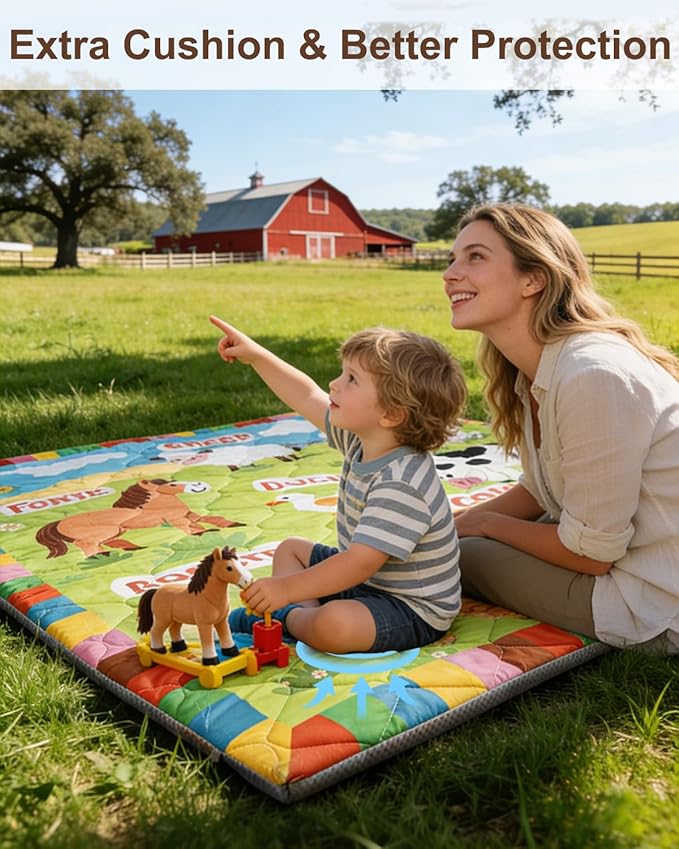 Foam Baby Play Mat 50x50, Removable and Machine Washable Cover, Thicken Cushioning Playmat and Perfect for Playpen, Non-Slip Bottom, Easy to Clean for Infants, Toddlers & Babies(Farm)