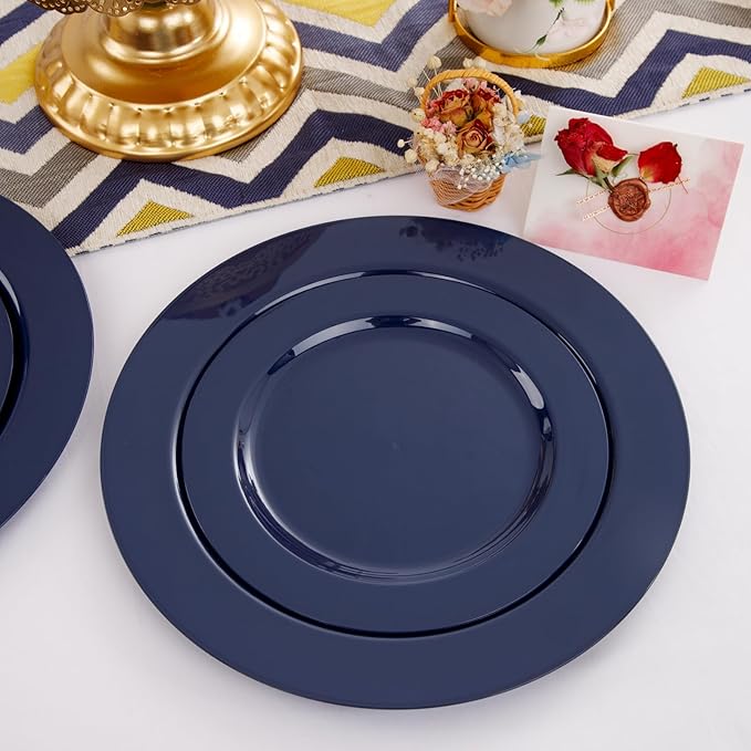 FLOWERCAT 60PCS Blue Plastic Plates - Heavy Duty Blue Plates Disposable (10.25" & 7.5") - serve for 30guest Birthday Party/Wedding/Presidents' Day/Memorial Day/Hanukkah