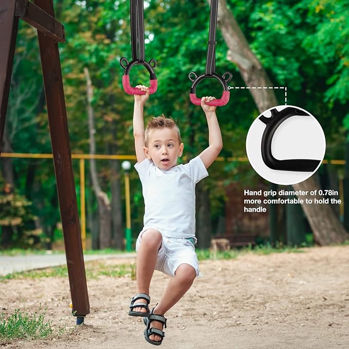 EXQ Home Kids Gymnastic Rings Pull up Rings for Chlidren Exercise,Indoor Gym Ring,Kids Gymnastics Rings with Adjustable Straps,Load Bearing 220lb(NO Bar)