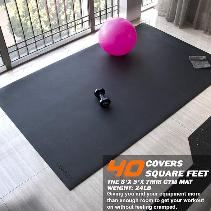 Large Exercise Mat 8'x5'|12'x6'|6'x4'|6'x2' Workout Mat for Home Gym Mats Exercise Heavy Duty Gym Flooring Fitness Mat Large Yoga Mat Cardio Mat for Weightlifting, Jump Rope, MMA, Shoe-Friendly