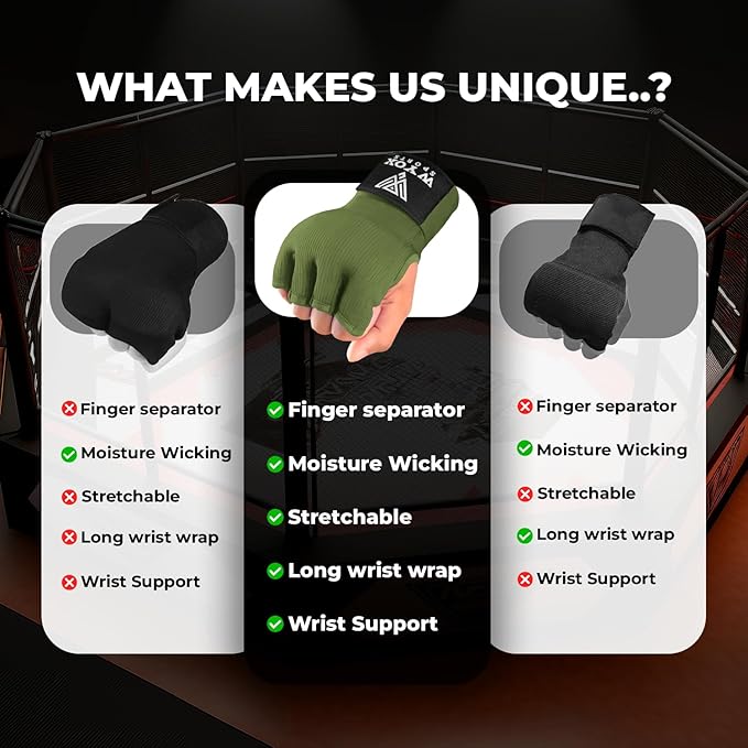 WYOX Gel Boxing Hand Wraps Inner Gloves for Men & Women β 80cm Quick Wrist Strap, Padded Knuckle Support, Fingerless MMA Muay Thai Kickboxing Wraps for Training, Punching & Martial Arts