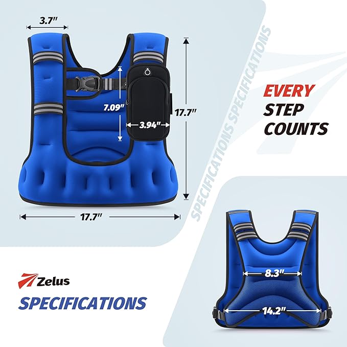 ZELUS Weighted Vest for Women Men, 6/8/12/16/20LB U-Shaped Ergonomic for Even Weight Distribution, Odorless Workout Vest with SGS Certification, Arm Pocket & Back Mesh Pouch for Training & Running