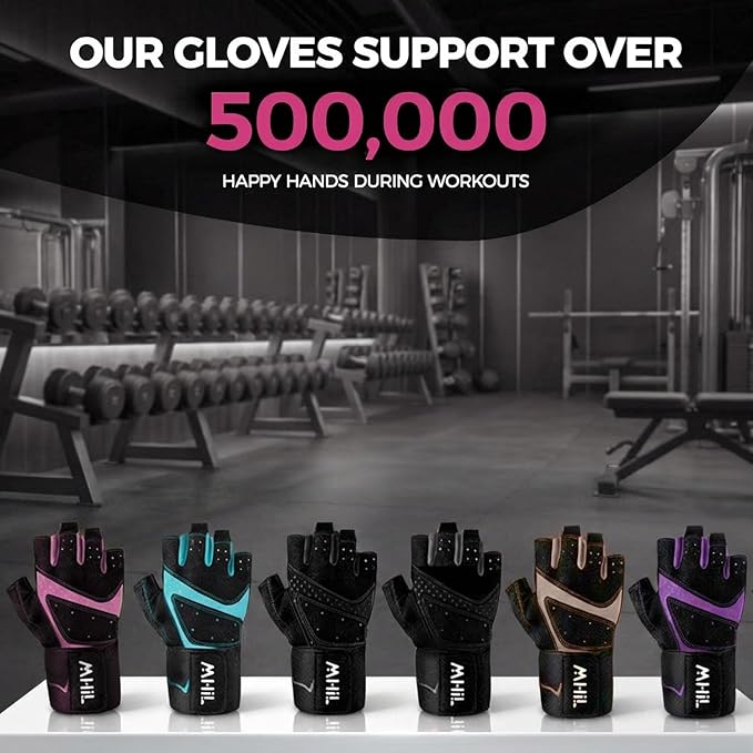 MhIL Workout Gloves for Women โ Breathable Gym Gloves for Women with Palm Protection and Enhanced Grip โ Padded Weight Lifting Glove for Womens with Wrist Wraps Support Weightlifting Exercise Cycling
