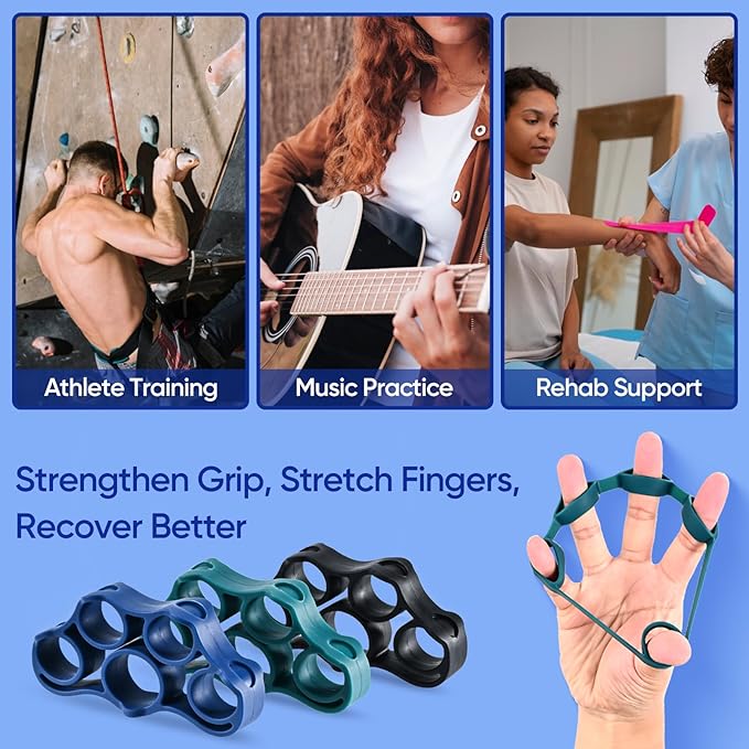 FitBeast Grip Strength Trainer โ 6 Pieces Hand Therapy Kit with Finger Extension Exerciser & Stress Balls for Adults, Rehab & Strength Training โ for Men, Women, and Seniors