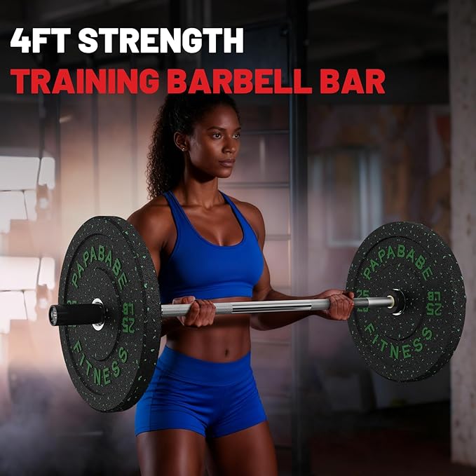 PAPABABE Olympic Barbell, 4ft/5ft/6ft/6.5ft Straight Barbell for Strength Training and Technique Adjusting, 2 inch Womens Olympic Bar with Moderate Knurling For Bench Press, Squats Curls Deadlifts Weightlifting