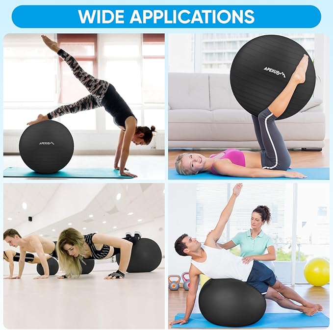 APEXUP Yoga Ball Exercise Ball Anti Slip Heavy Duty for Fitness, Balance & Core Workout, Balance Training, Pregnancy & Physical Therapy, 5 Sizes