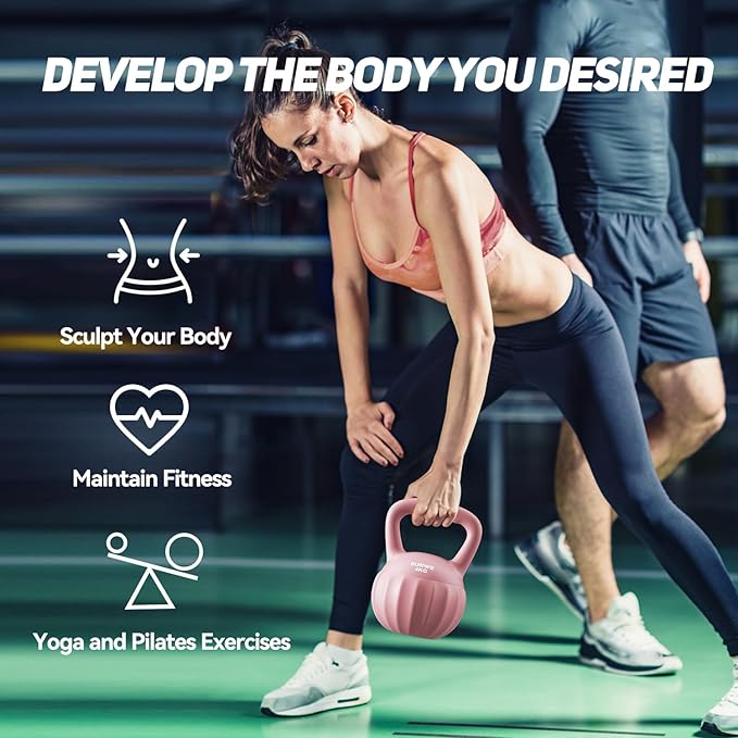 RUNWE Kettlebell Weight for Women and Men (Sold in Single Not in Set) Multiple Weight & Color Options from Beginners to Pros Hand Weight Core Strength Training