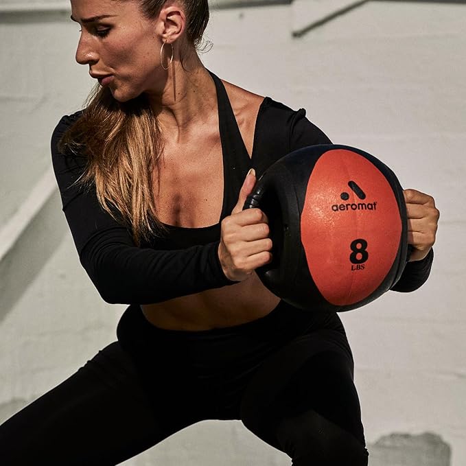 AEROMAT Dual Grip Power Medicine Balls for Abdominal Training and Rotational Movements - 9" Diameter - Weights Color-Coded