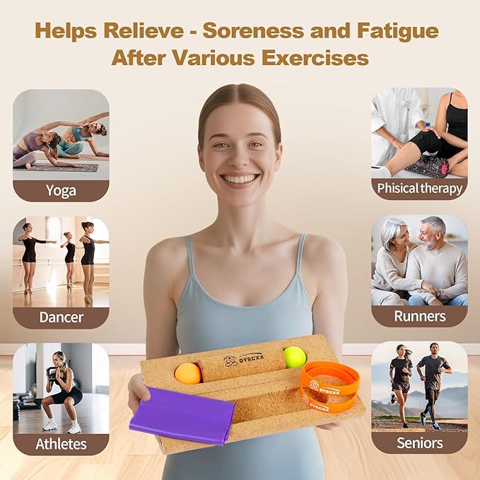 Cork 4-in-1 Balance Board Kit with Massage Roller & Ball, Toe Resistance Bands, Storage Bag & Exercise Guide - Plantar Fasciitis Recovery, Physical Therapy, Prevent Falls & Enhance Mobility