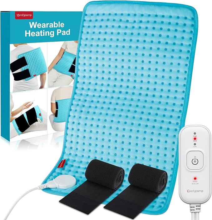 Comfytemp Wearable Heating Pad for Back & Period with 2 Elastic Straps, FSA Eligible 12"×24" Electric Large HSA Heated Pad for Neck Shoulder Leg Knee, Birthday Gifts for Women Men Mom Dad, Washable